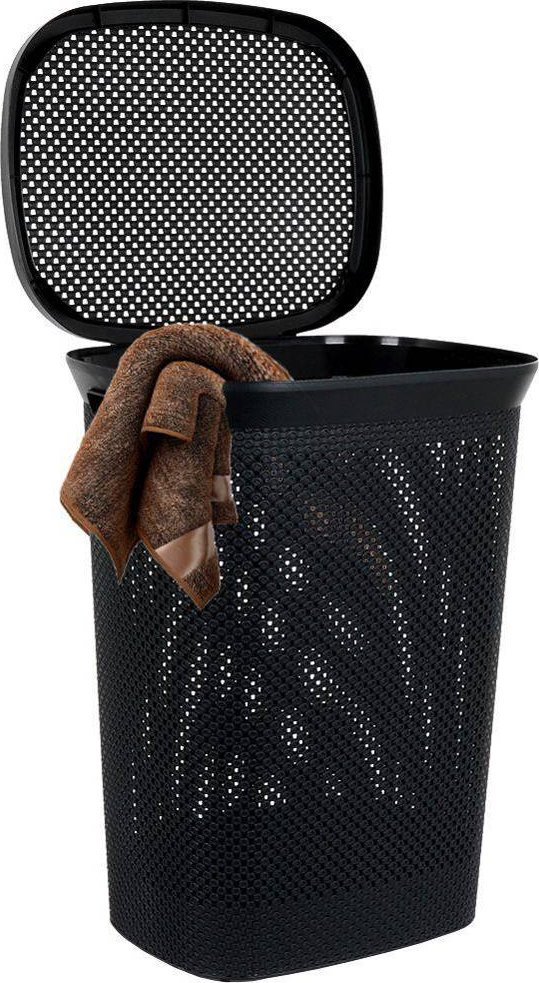 Kosz na pranie Bathroom Solutions Pojemnik łazienkowy na odzież bieliznę z pokrywą czarny 60 l (0271...