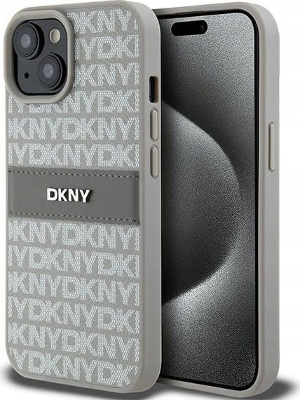 DKNY DKHCP15MPRTHSLE iPhone 15 Plus / 14 Plus 6.7" beżowy hardcase Leather Mono Stripe & Metal Logo