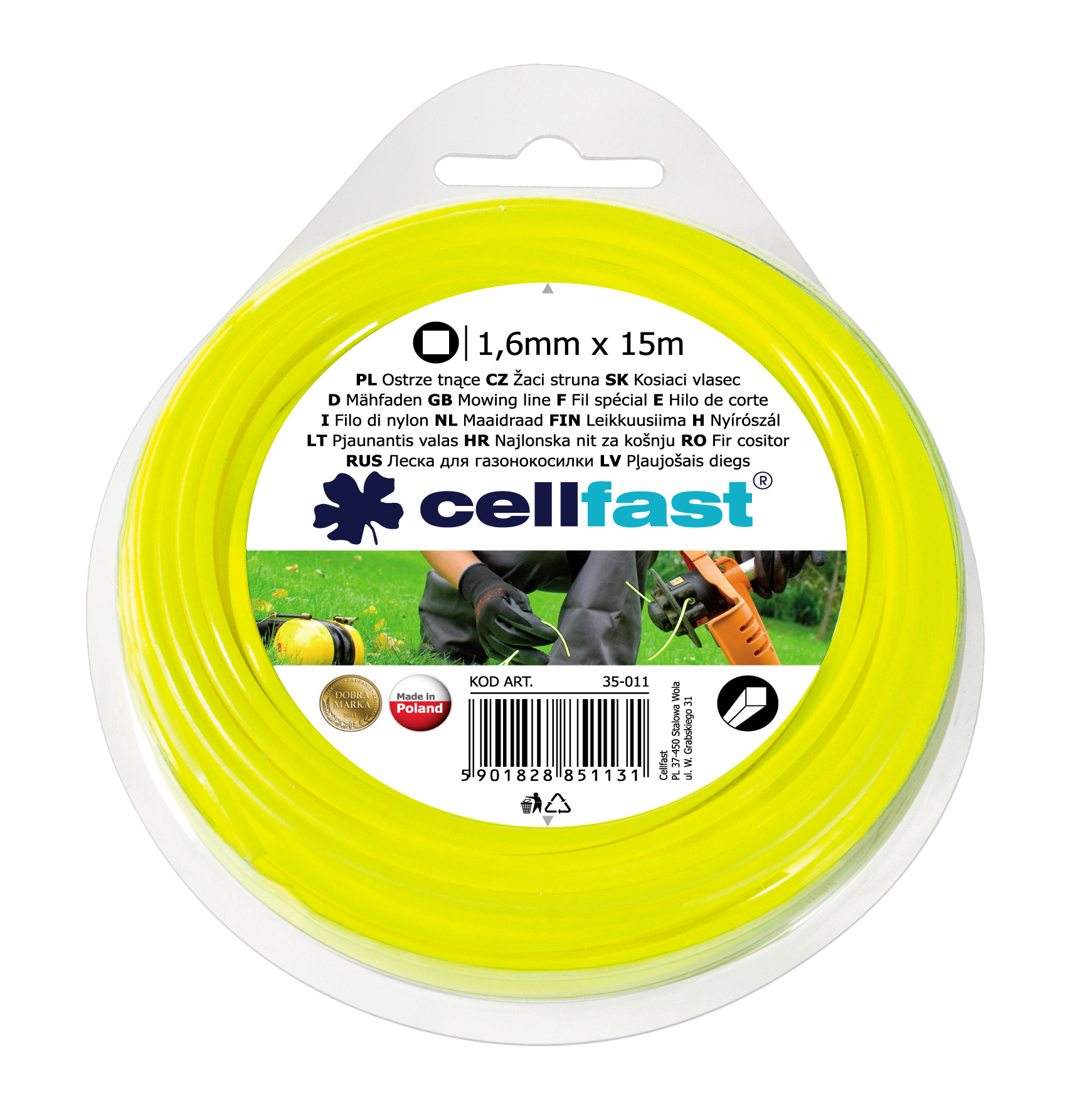 Cellfast Żyłka tnąca kwadrat 1,6mm x 15m (35-011)