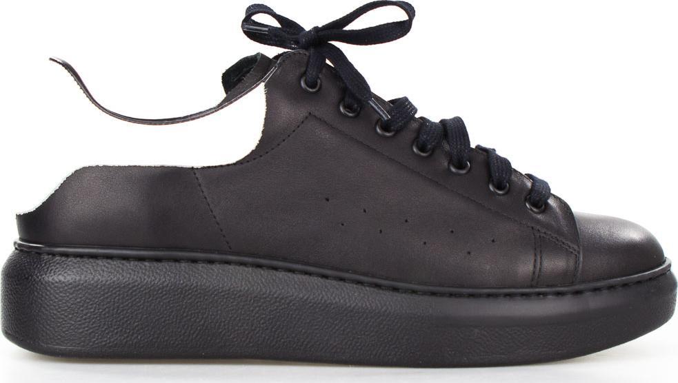 Estetino Sneakersy skórzane z białą wstawką czarne Sempre-40