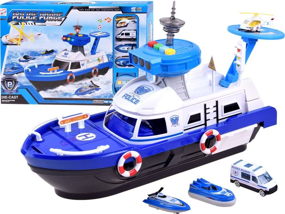 Jokomisiada Zestaw Łódź Policja + helikopter pojazdy ZA3341