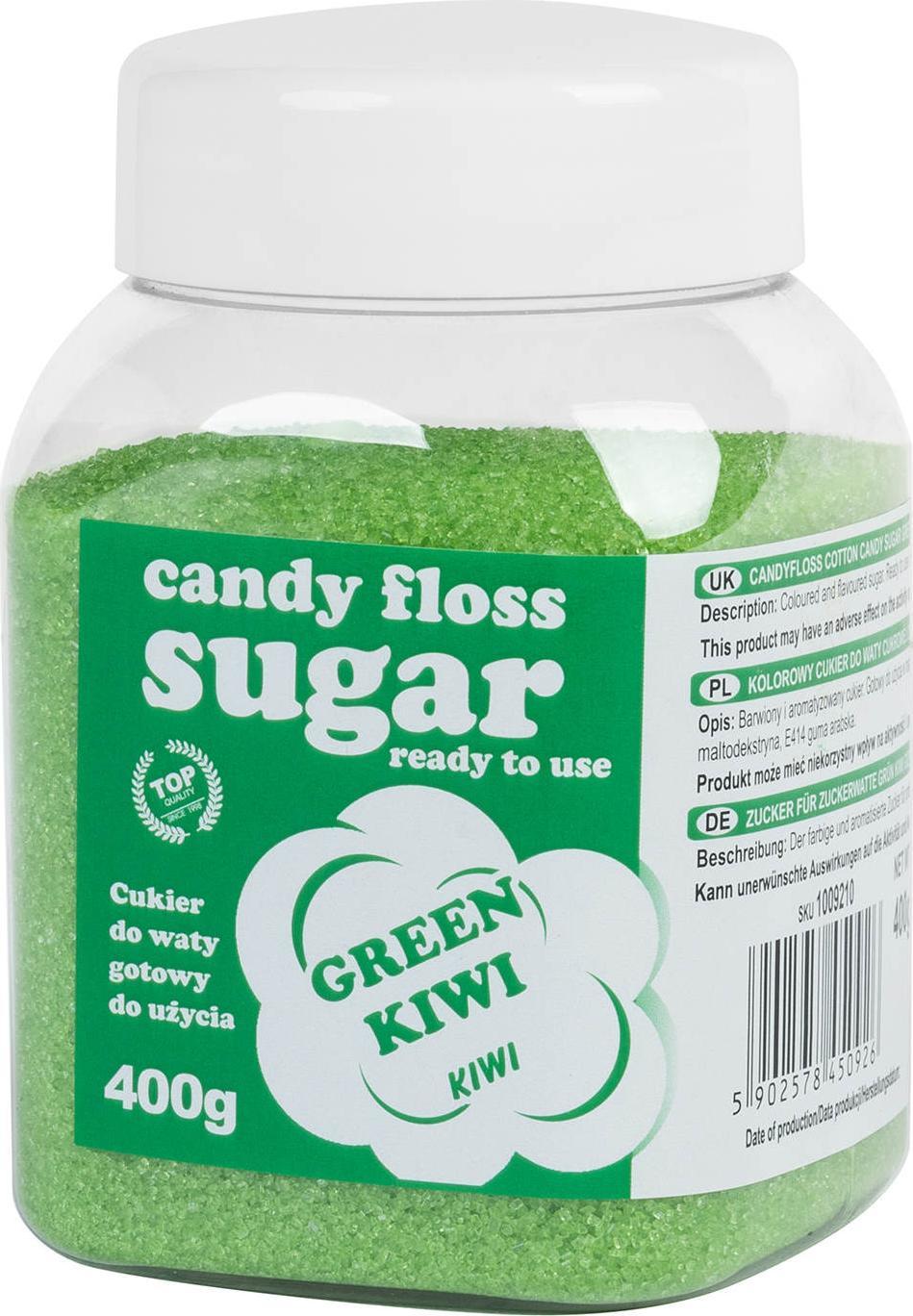 GSG24 Kolorowy cukier do waty cukrowej zielony o smaku kiwi 400g Kolorowy cukier do waty cukrowej zielony o smaku kiwi 400g