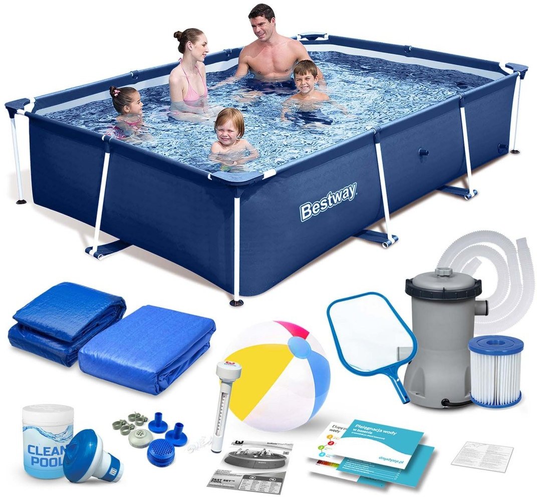 Bestway Basen ogrodowy stelażowy 259x170x61 cm zestaw 15w1 56403N