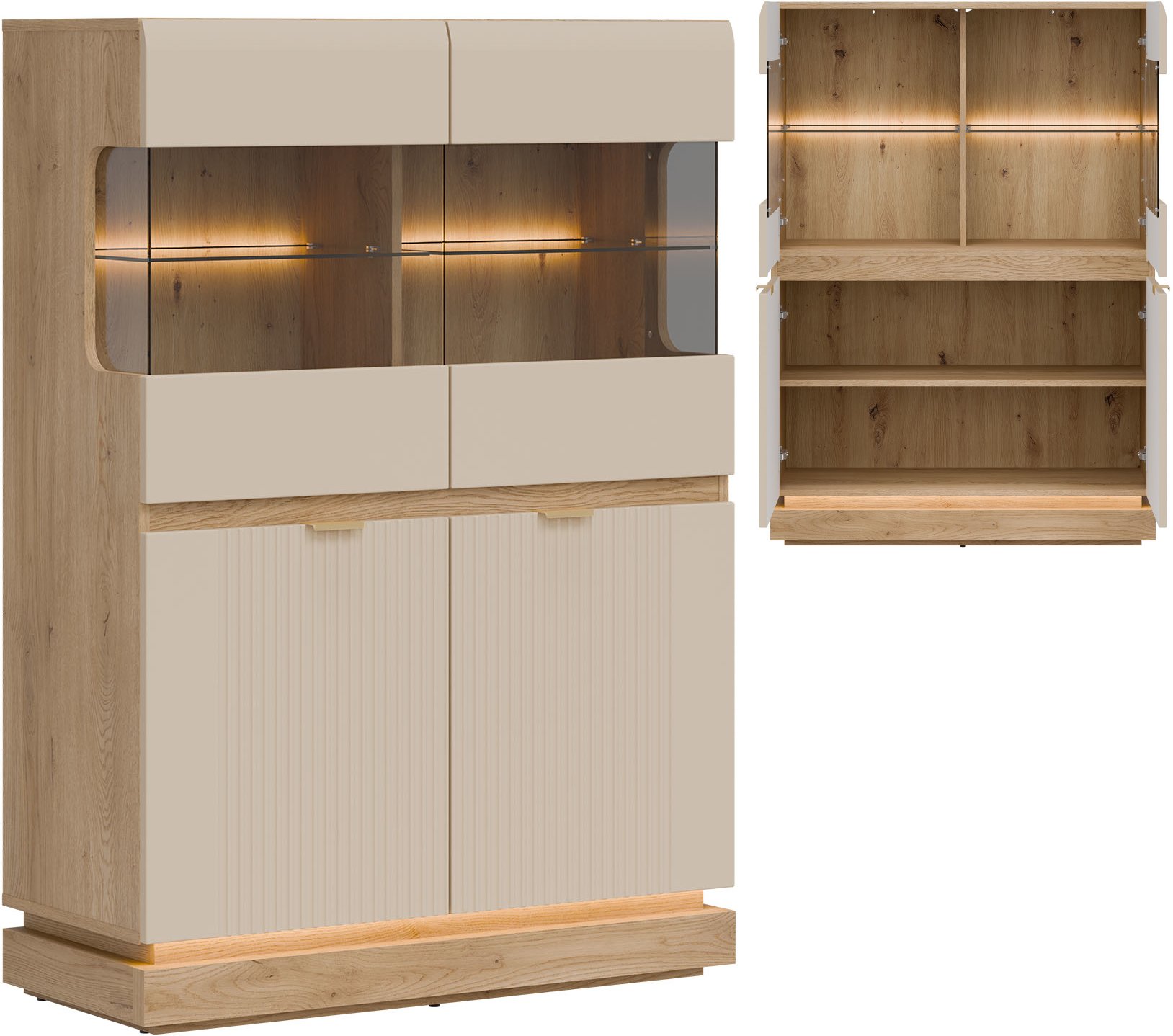 Witryna niska Oszklona szafka do jadalni Dąb Cremona Kaszmir MILTON ML04