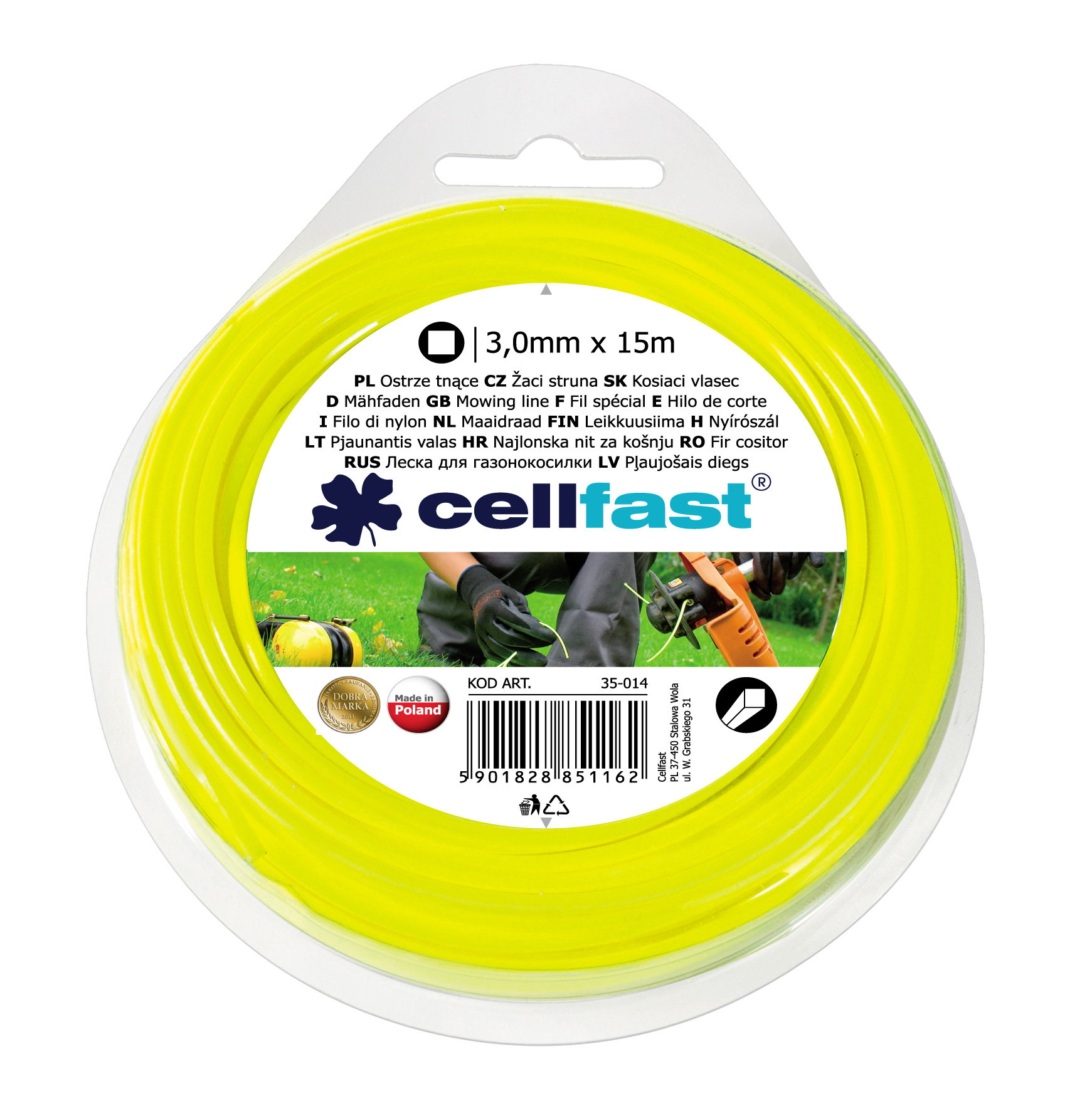 Cellfast Żyłka tnąca kwadrat 3mm x 15m (35-014)