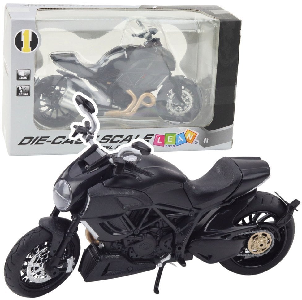 LeanToys Motocykl Sportowy Metalowy Światła Dźwięki Złote Elementy Czarny 1:12