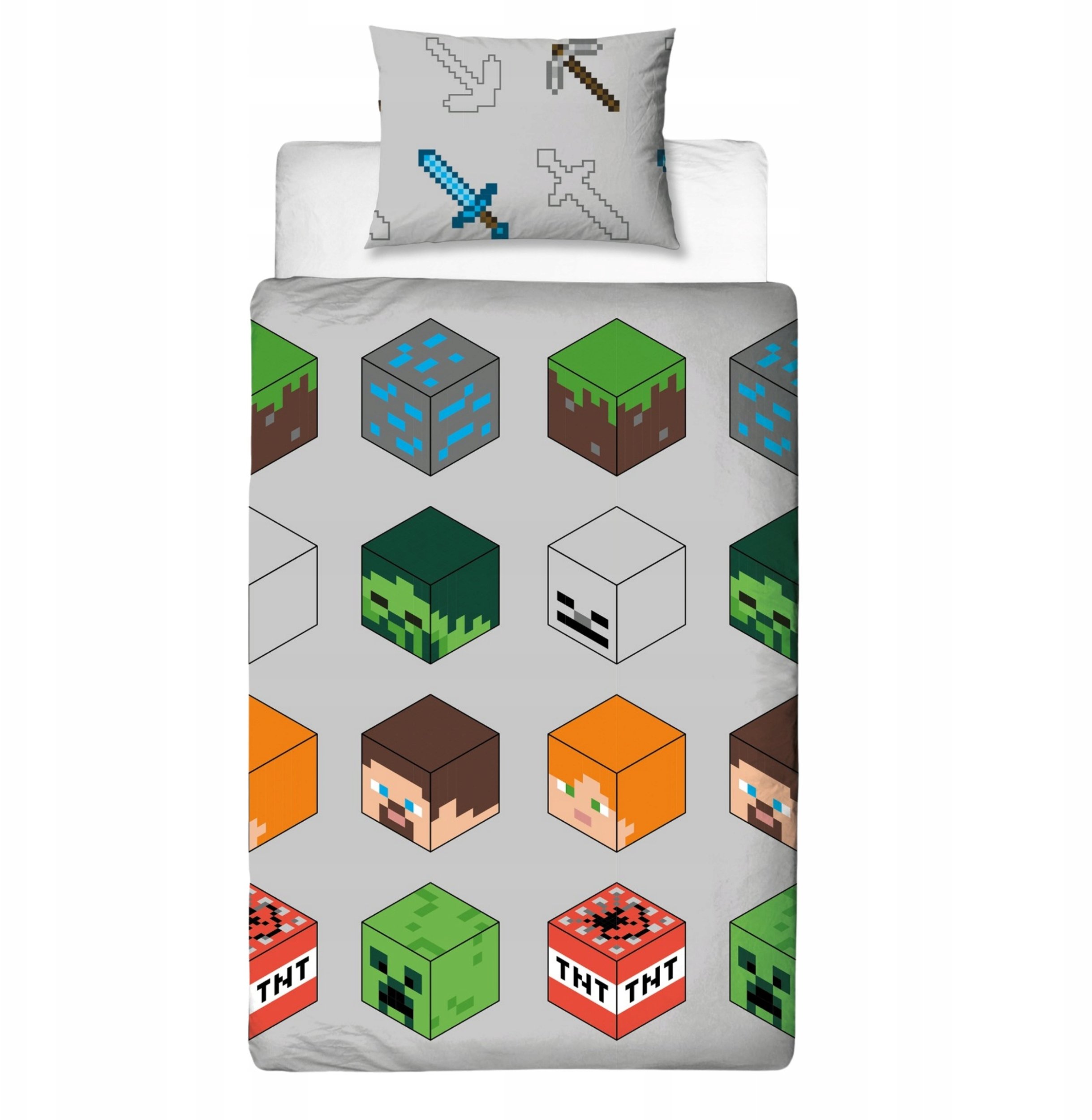 aymax Komplet pościeli 140x200 dla chłopca Minecraft Creeper młodzieżowa