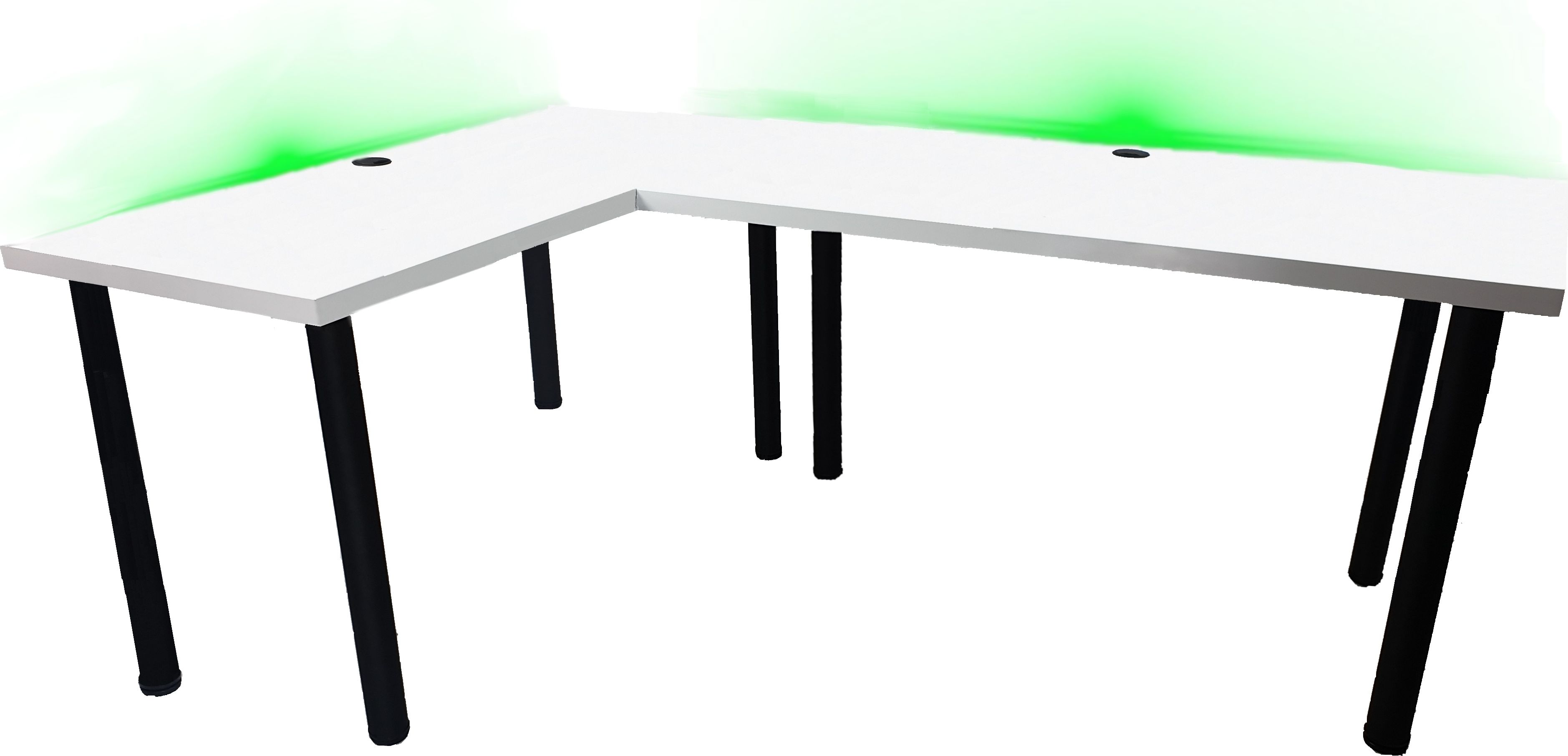 Biurko Daming Model 2 Białe 202 cmx136 cm x 1,8 cm z okrągłym przepustem na kable