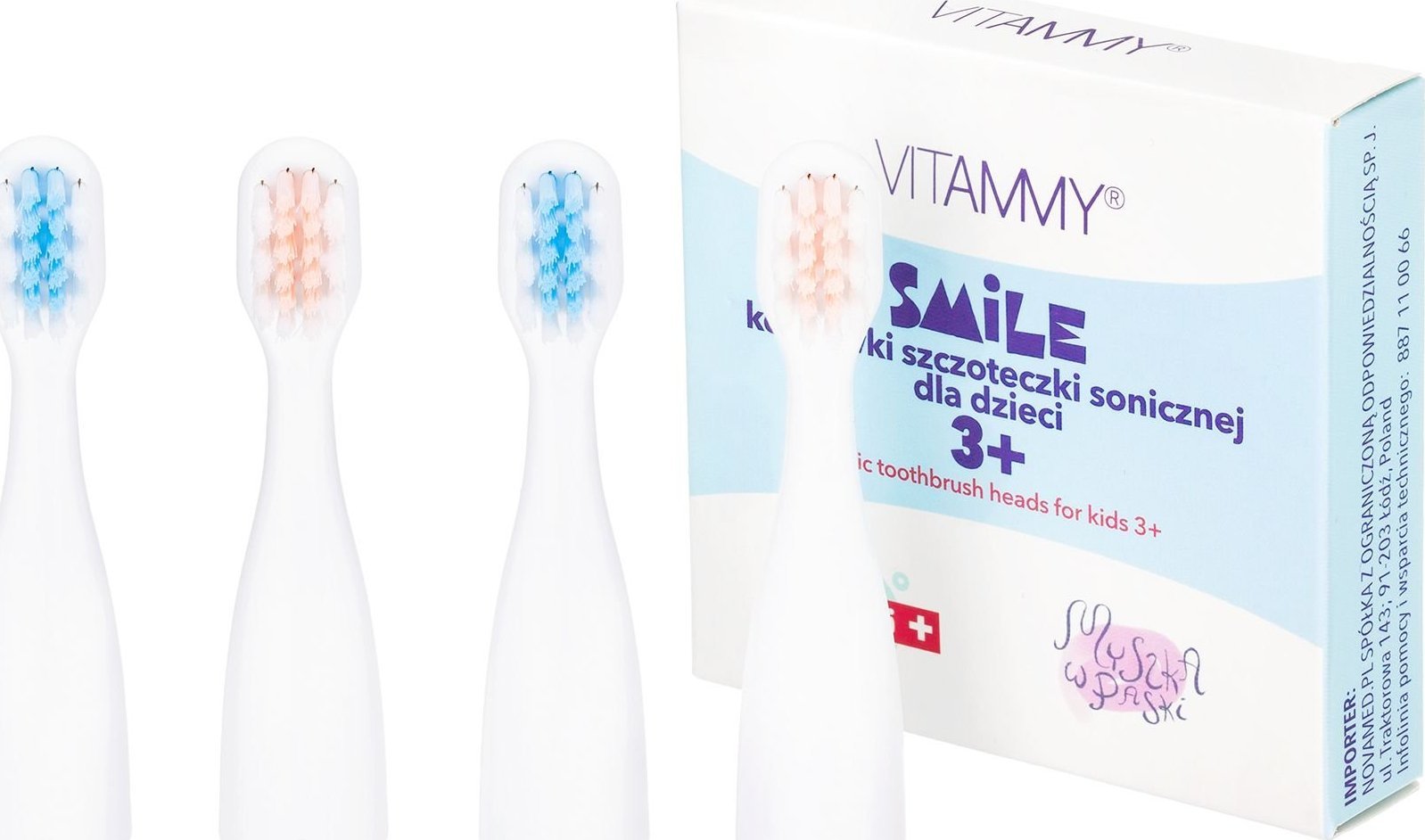 Końcówka Vitammy Główki do SMILE MiniMini+ 4 sztuki Główki do szczoteczki sonicznej do zębów dla dzi...