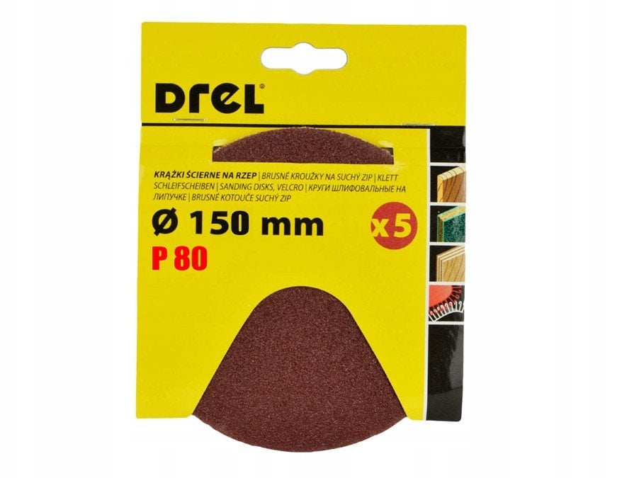 Drel Lip., round sanding sheet P80 150 mm, 5 pcs.
