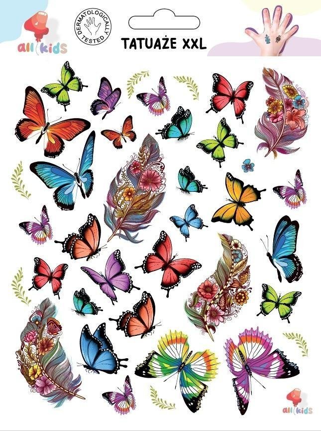 Dodo Tatuaże zmywalne dla dzieci Pióra motyle XXL