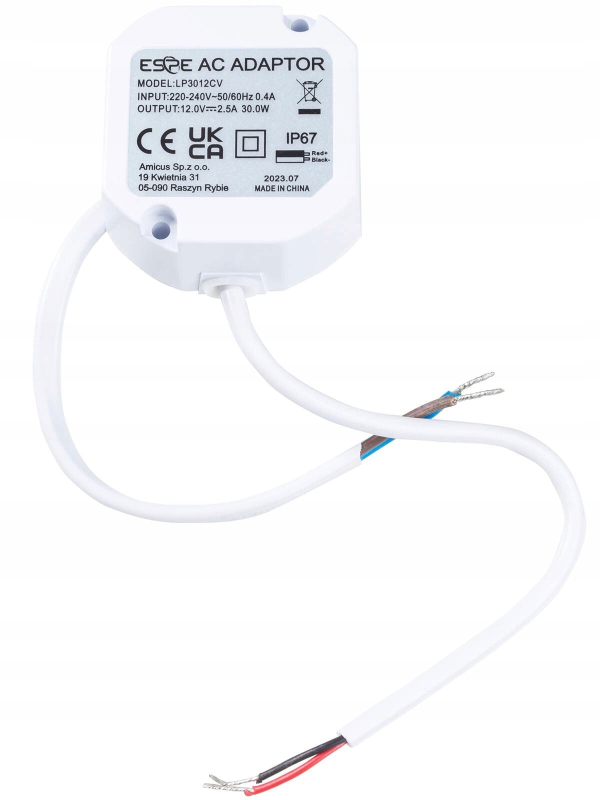 eSPe Impulsinis maitinimo šaltinis ESPE LP-3012 (30W, 2.5A/12V, hermetinis IP67, 50x47x25)