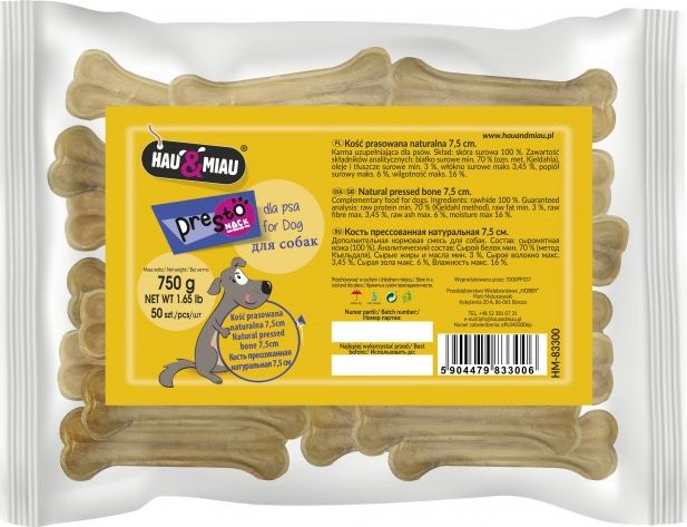 Hau&Miau KOŚĆ PRASOWANA, 7,5cm, 50szt/op, 750 g/op