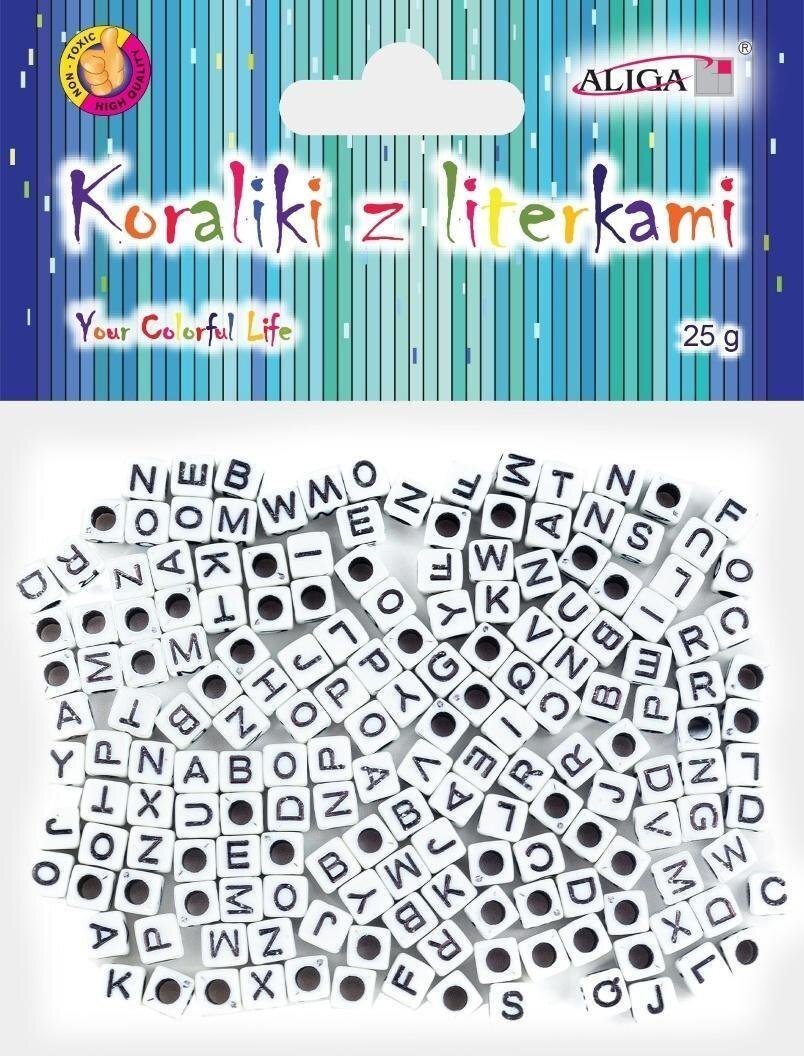 Aliga Koraliki plastikowe z literkami 6x6mm 25g