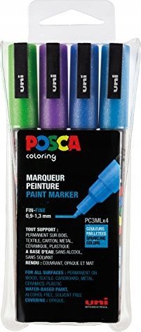 Posca zestaw markerów PC-3M 4 ass. kolory brokatowe fajny