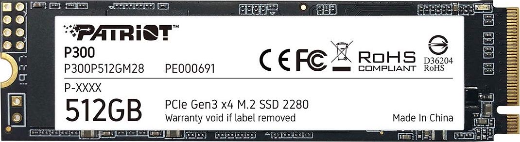 Dysk SSD Patriot P300 512GB M.2 2280 PCI-E x4 Gen3 NVMe (P300P512GM28)