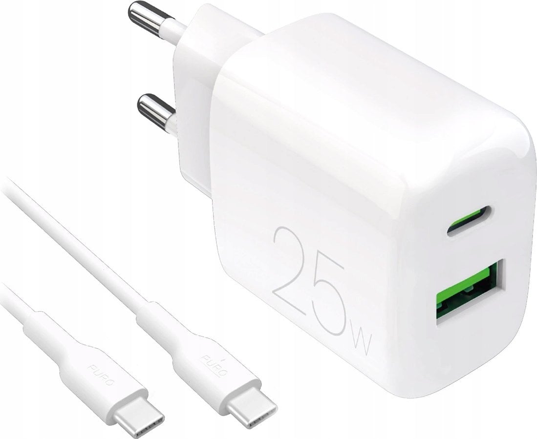 Ładowarka sieciowa Puro PROLITE 25W USB-A / USB-C + kabel USB-C - USB-C 1.2m - biała