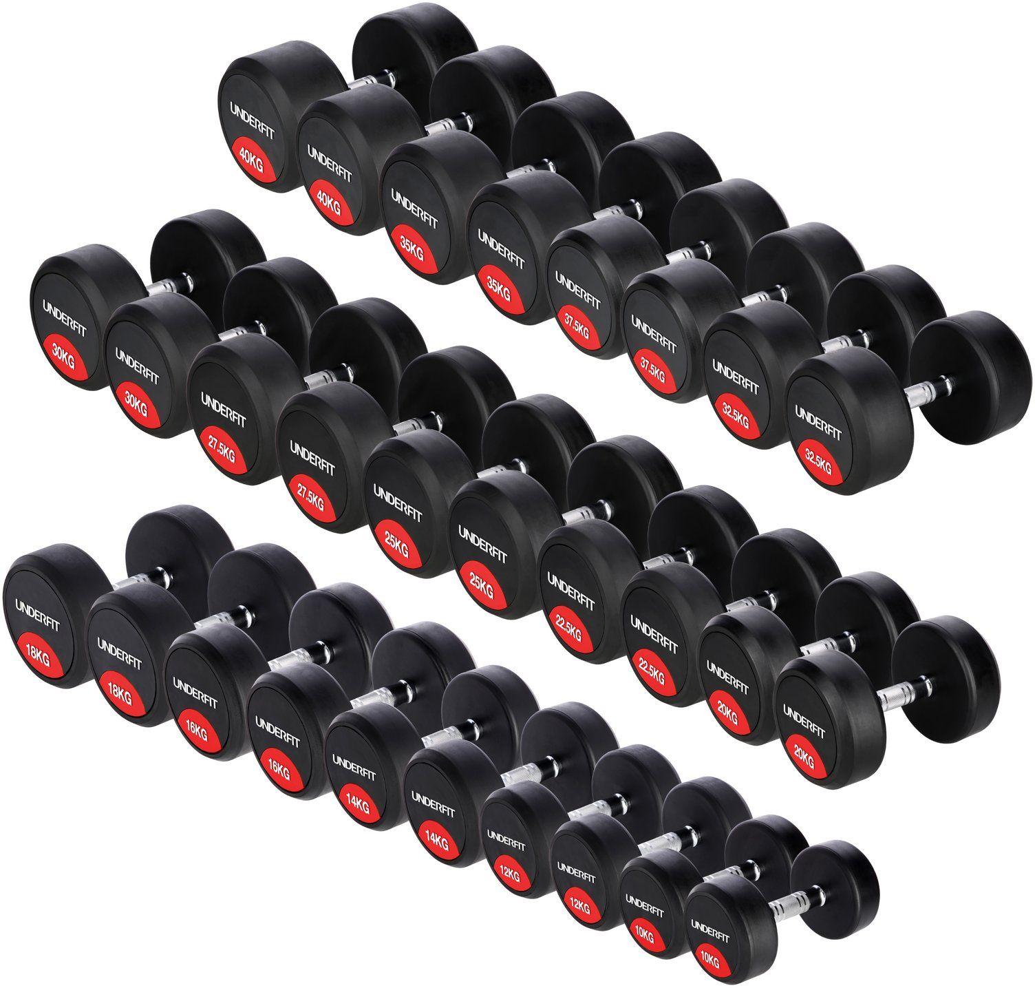 Zestaw hantli gumowanych UNDERFIT 2 x 10-40 kg 14 par (680 kg) siłownia