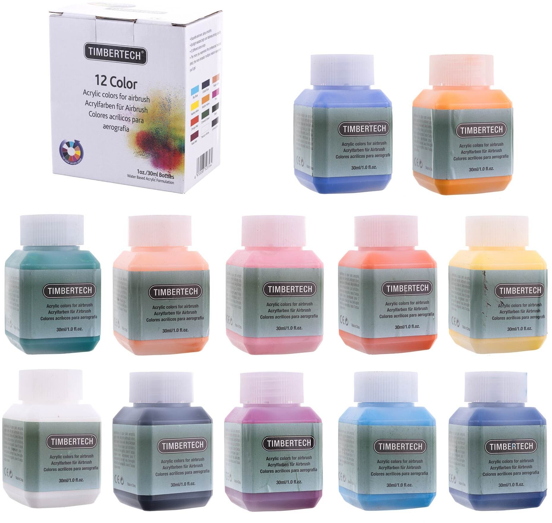 Gimmik Farby MIX-II 12x 30ml 12 kolorów do aerografów akrylowe Timbertech (5904422418908)