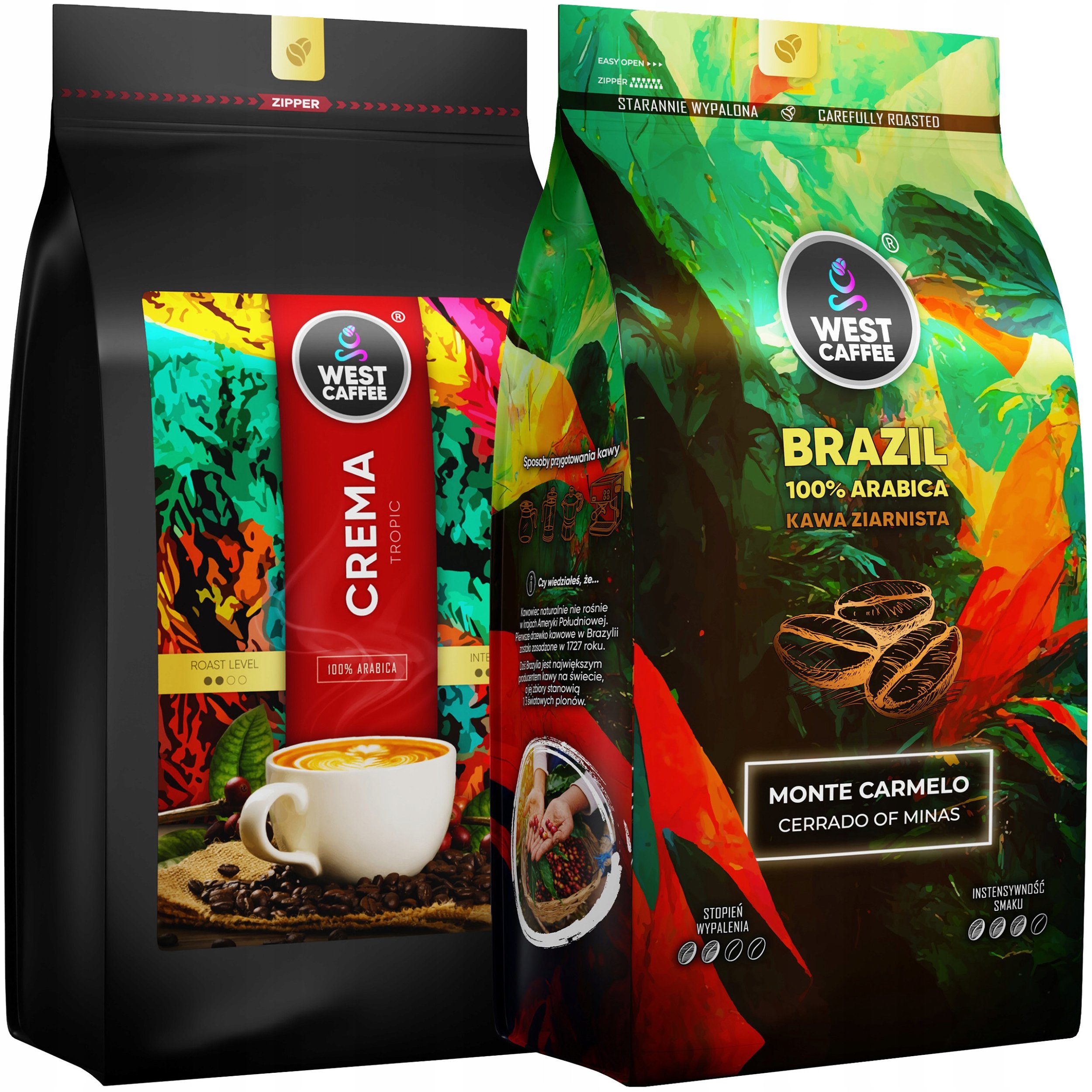 Kawa ziarnista West Caffee Kawa Ziarnista 2KG Crema + Brazil 100% Arabica Świeżo Wypalona