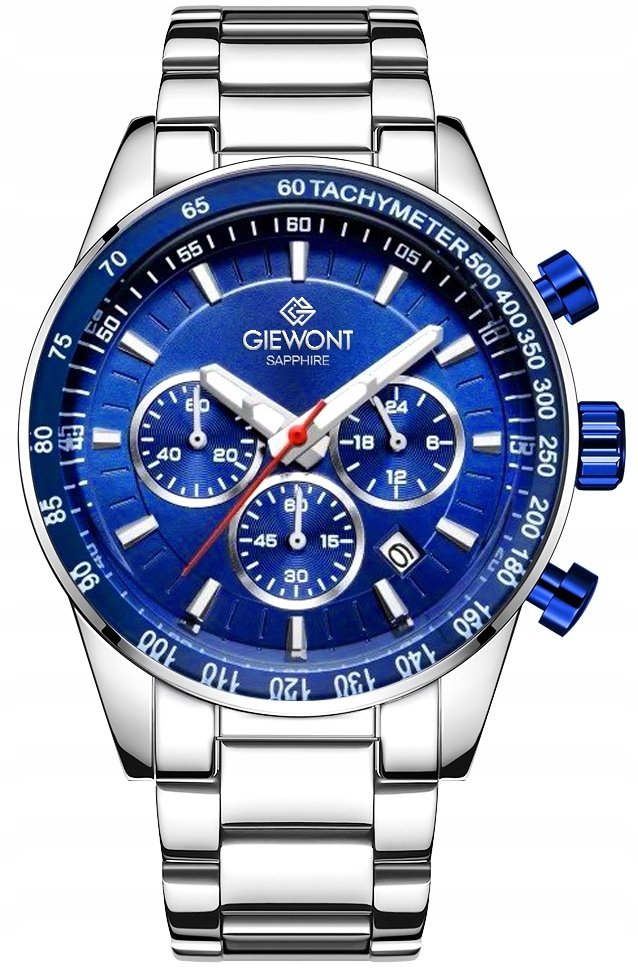 Zegarek Giewont Zegarek Męski Giewont Chronograph Sapphire Srebrno Niebieski GW9140-B3