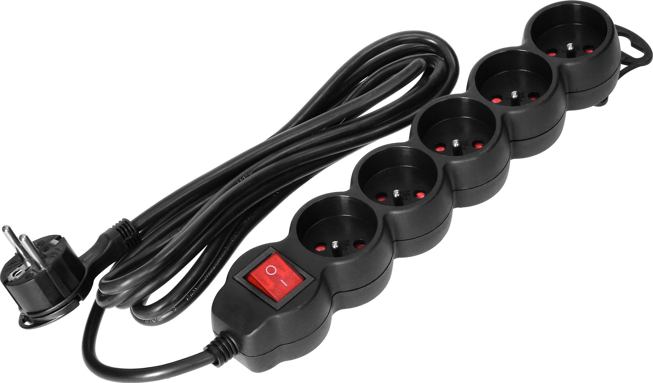 Orno Przedłużacz 5-krotny 2P+Z, z wyłącznikiem, 3m H05VV-F 3x1,5mm2, Imax=16A, płaska wtyczka, czarny