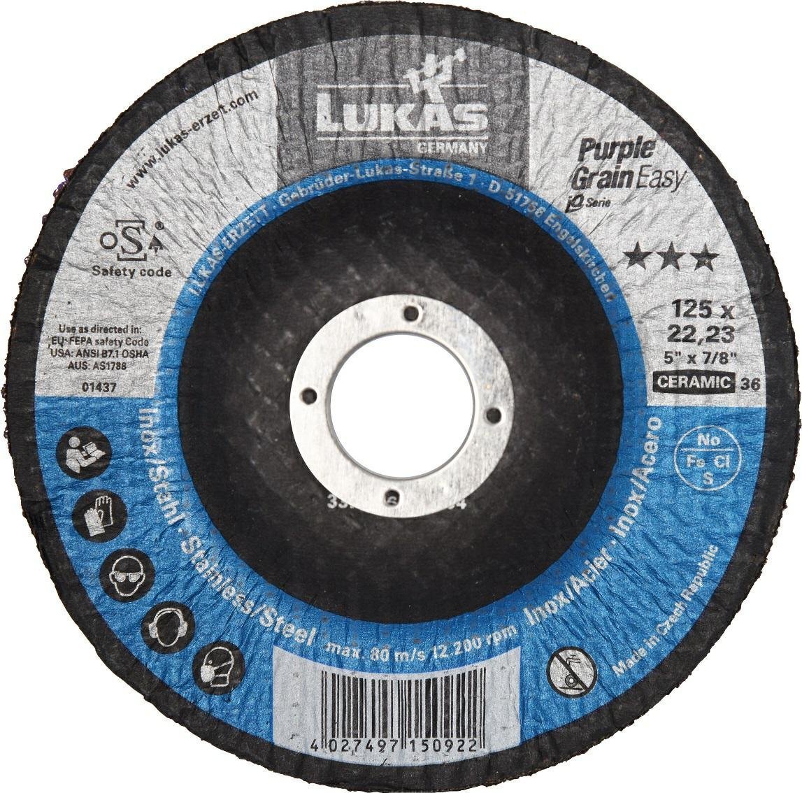 Glob LUKAS ŚCIERNICA TALERZOWA 125mm P80 PURPLE GRAIN