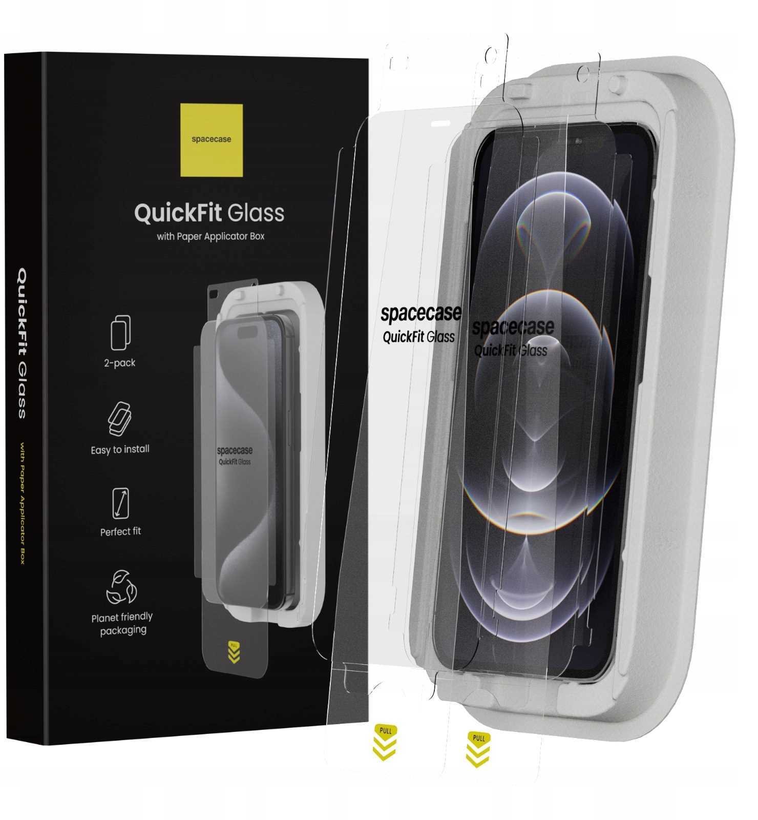 SpaceCase 2x Szkło hartowane z aplikatorem SPACECASE QuickFit Glass do iPhone 12 Pro Max