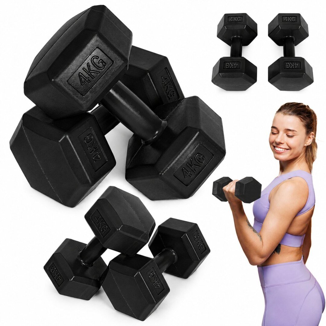 MOVEPRO Hantle sześciokątne zestaw 2x4 kg ciężarki do ćwiczeń obciążniki fitness czarne EDUKAMP (543...