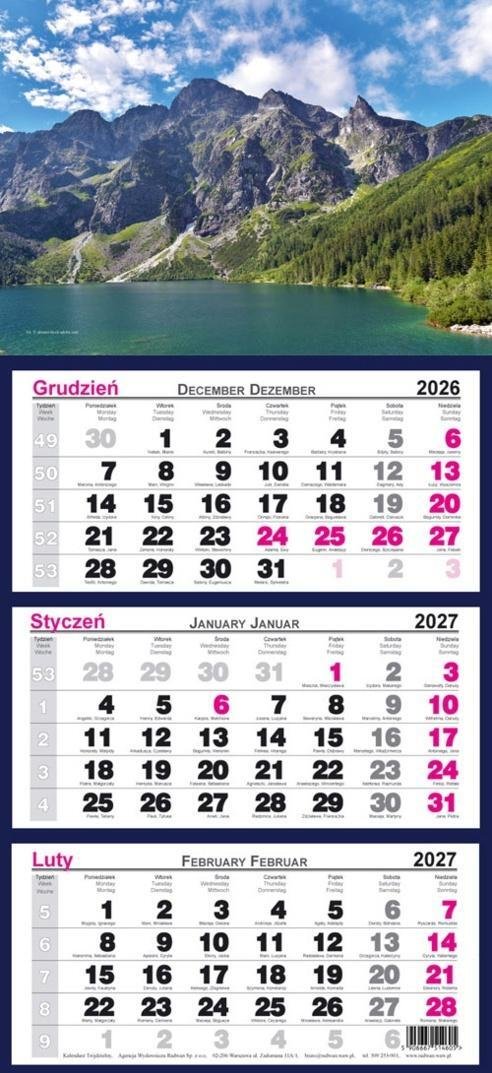 Radwan Kalendarz 2027 trójdzielny Morskie Oko