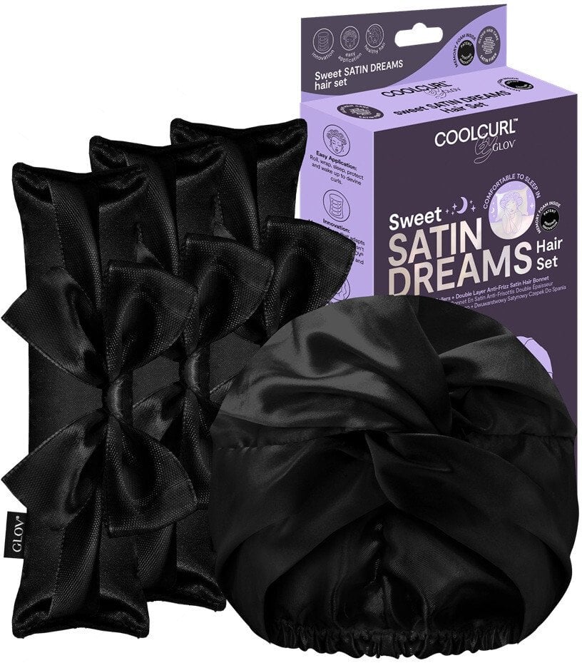 Glov Sweet Satin Dreams zestaw wałki do kręcenia włosów na zimno 3szt + dwuwarstwowy satynowy czepek do spania 1szt Black