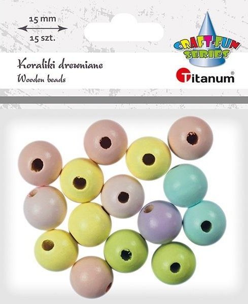 Titanum Koraliki drewniane okrągłe pastel 15szt