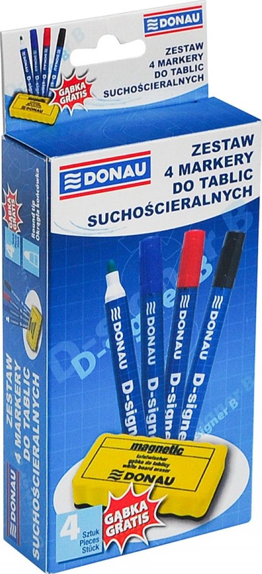 Donau ZESTAW 4 MARKERY DO TABLIC SUCHOŚCIERALNYCH + GĄBKA 7372904-99PL