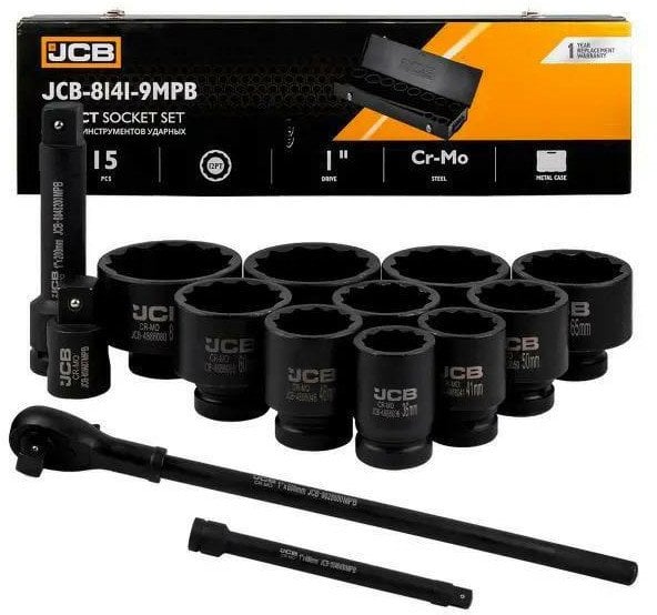 JCB Zestaw NARZĘDZI udarowych 1' Cr-Mo 12-kątnych 15 ELEMENTÓW