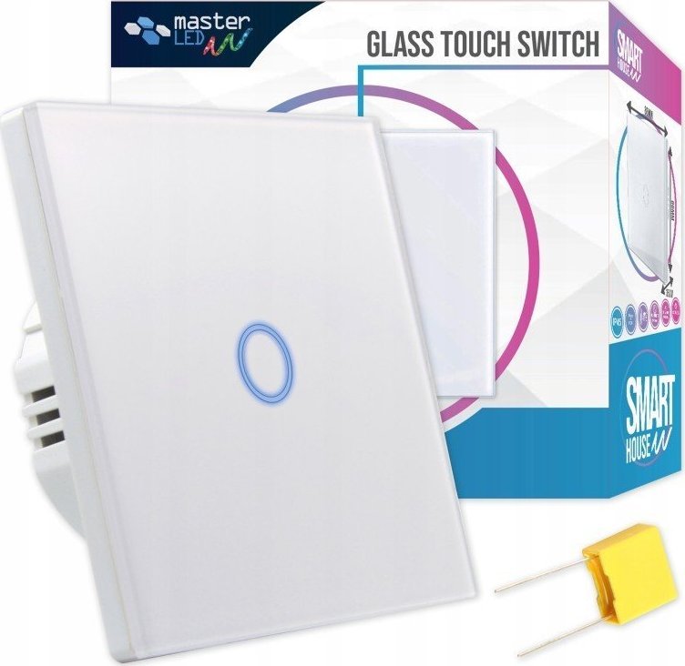 Masterled Włącznik dotykowy pojedyńczy szklany czarny lub biały
