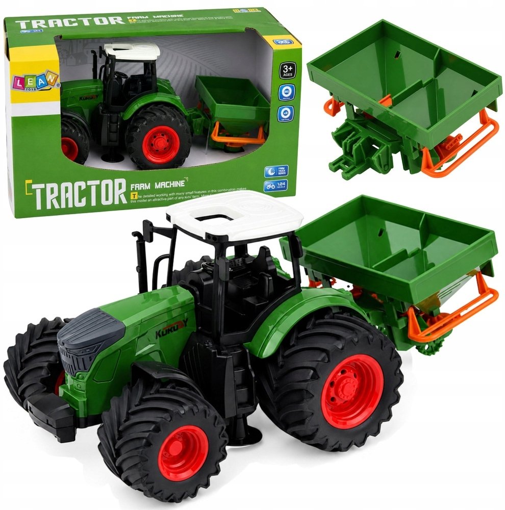 LeanToys Traktor Rolniczy Farmerski z Siewnikiem Gumowe Koła Maszyna Rolnicza 1:24