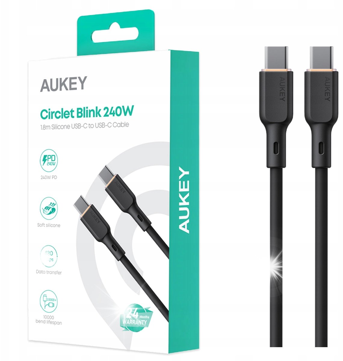 Aukey Kabel do ładowania AUKEY USB-C / USB-C 1,8m 240W 480Mbps CB-SCC242 Silikon