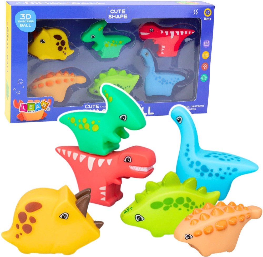LeanToys Zestaw Zabawek Do Kąpieli Dinozaury Gumowe Kolorowe 6szt
