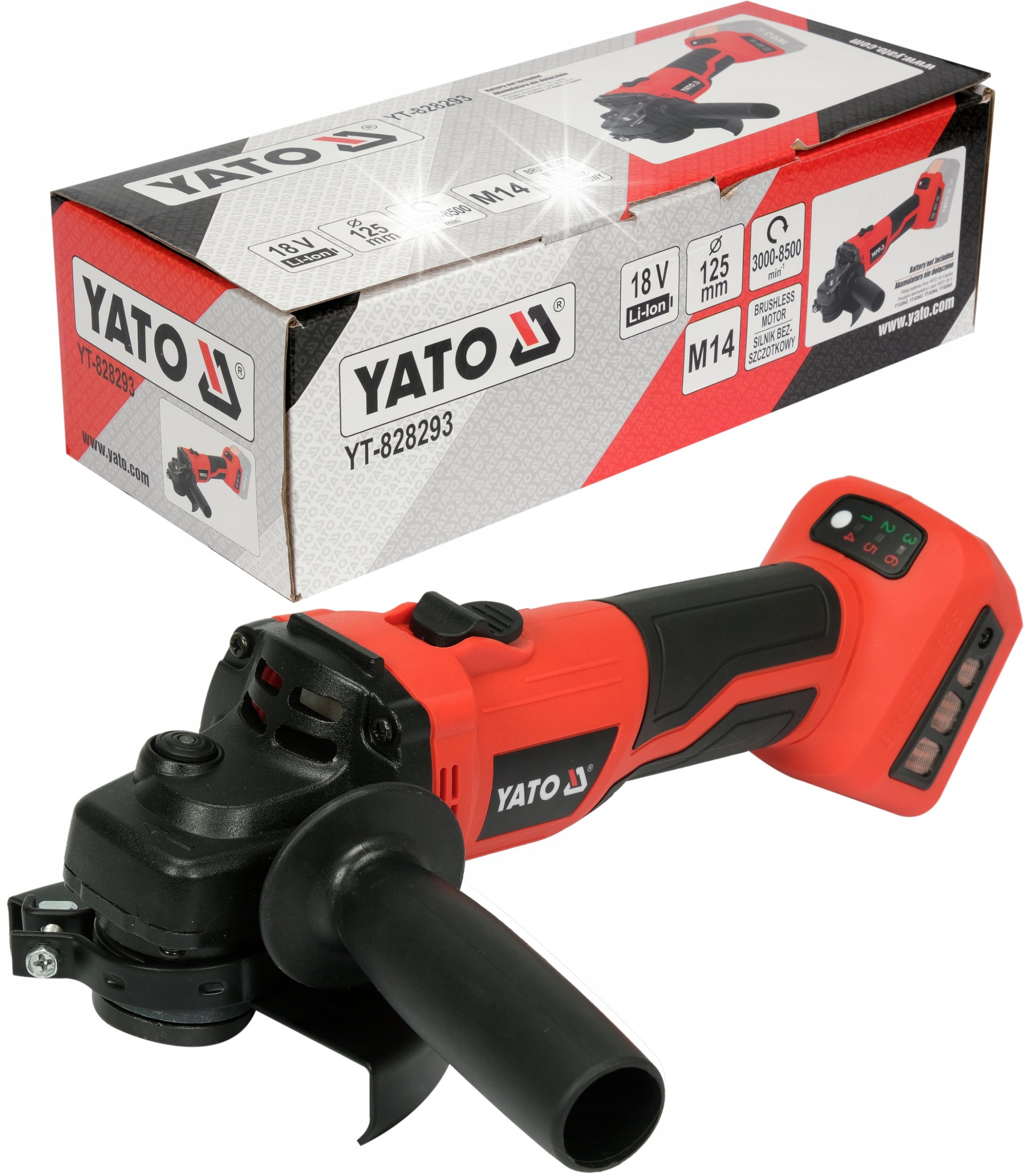 Szlifierka Yato YATO SZLIFIERKA KĄTOWA 18V 125mm BEZSZCZOTKOWA Z REGULACJA OBROTÓW KORPUS