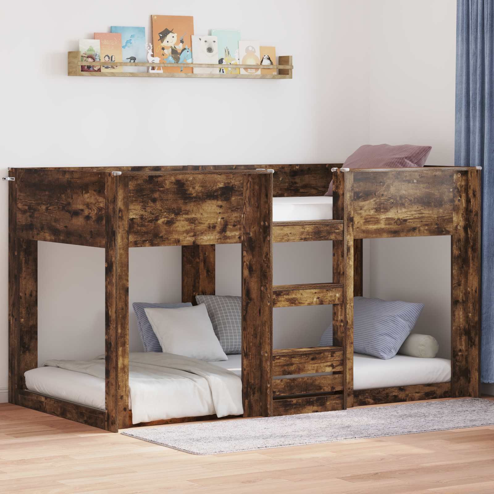 vidaXL Łóżko piętrowe dla dzieci Dąb wędzony 75 x 190 cm