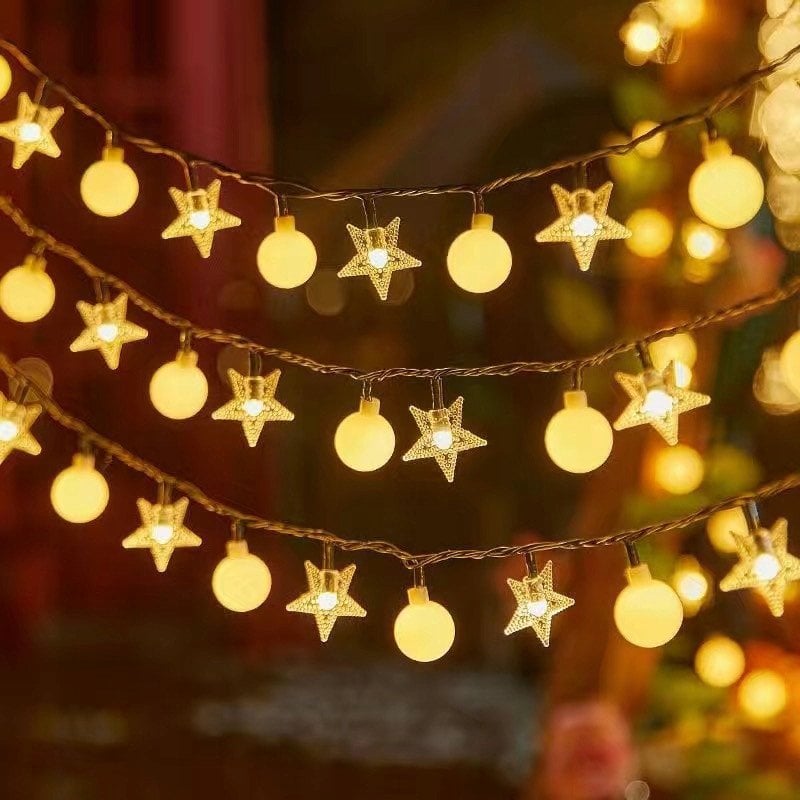 Emos Girlanda 1.5m (10 lampek LED) USB Gwiazdki + Kulki na Balkon, CIEPŁY BIAŁY