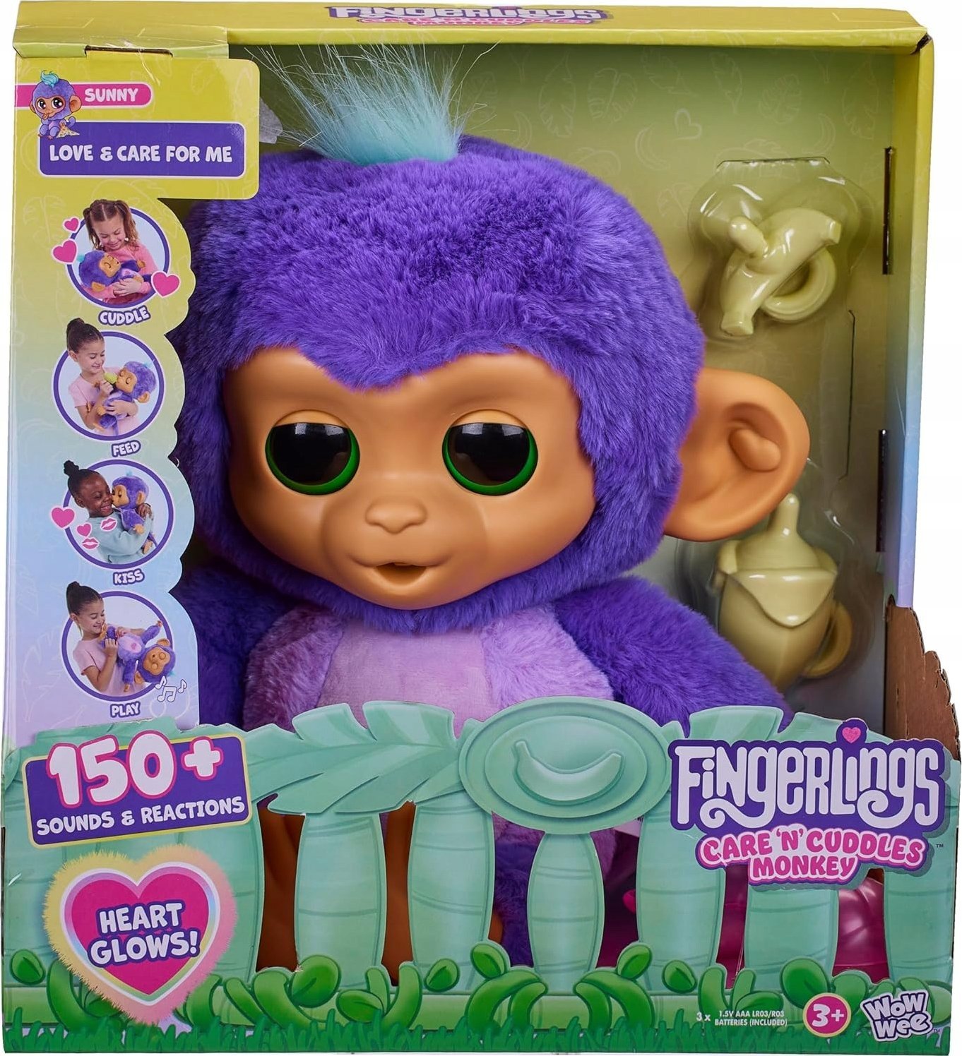 Фото - Інтерактивні іграшки WowWee Fingerlings FINGERLINGS Care n Cuddles Monkey Purple 