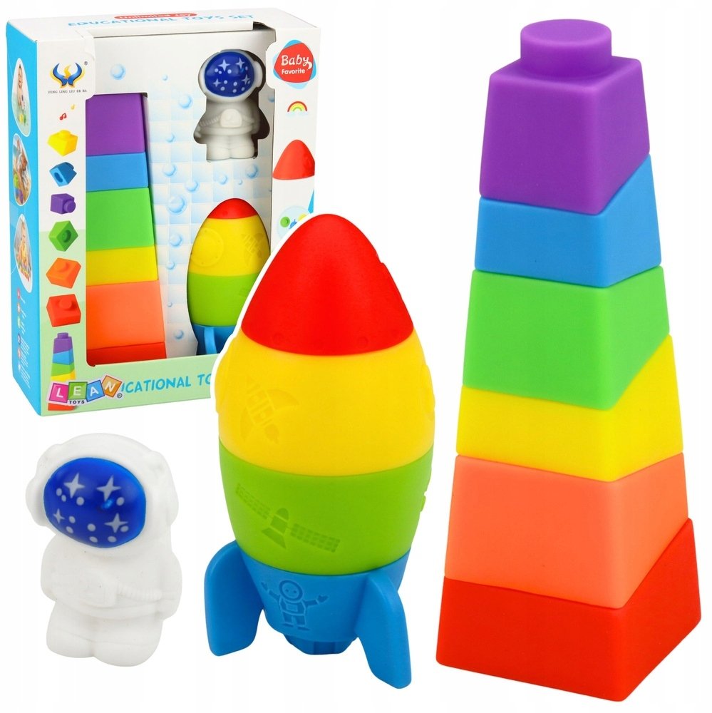 LeanToys Zestaw Klocki Gumowe Wieża Rakieta Kosmonauta Kolorowe 11 el.