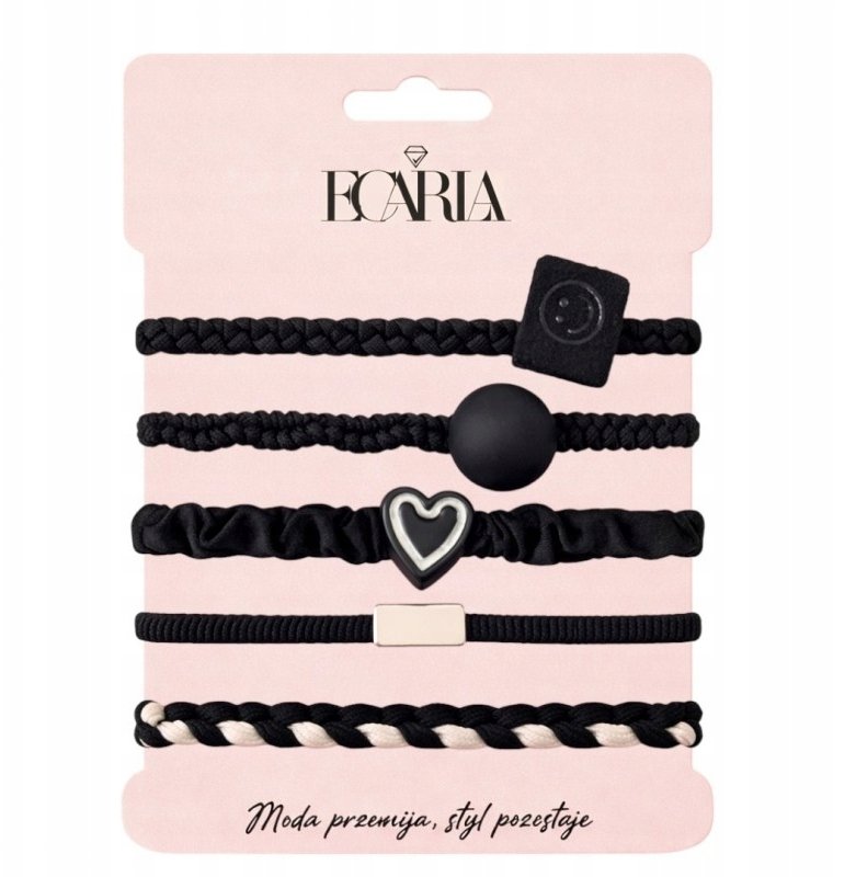 ECARLA Zestaw frotek gumek 5w1 na plakietce Czarne serce Smile GUM185CZ