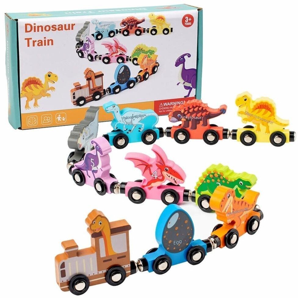 Small Foot Pociąg drewniany z dinozaurami i magnesami