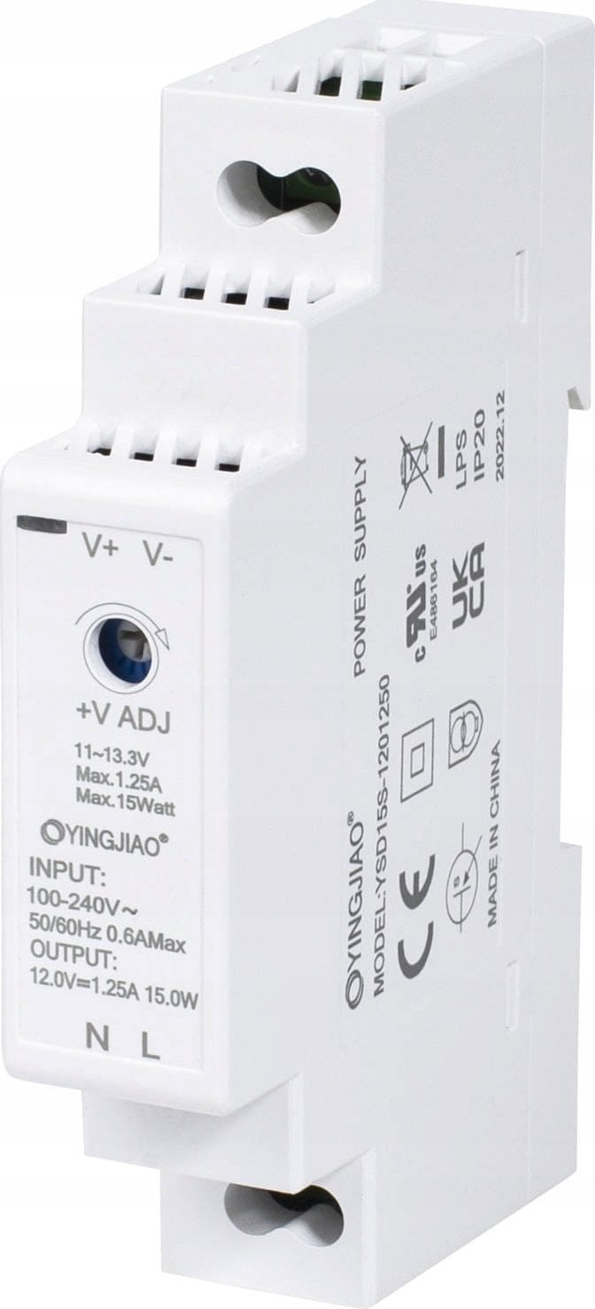 Zasilacz YingJiao ZASILACZ IMPULSOWY NA SZYNĘ DIN YINGJIAO YSD15S-1201250 12V/15W/1.25A