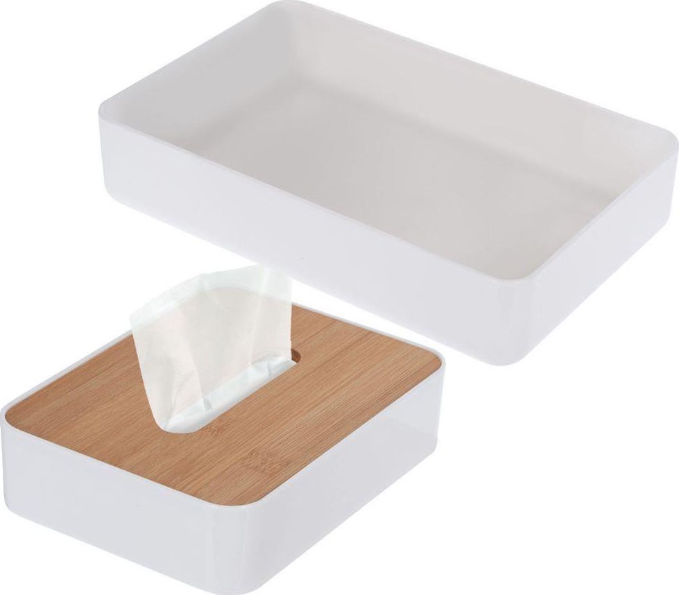 Bathroom Solutions Pojemnik CHUSTECZNIK pudełko na chusteczki BAMBUS + organizer łazienkowy na kosme...