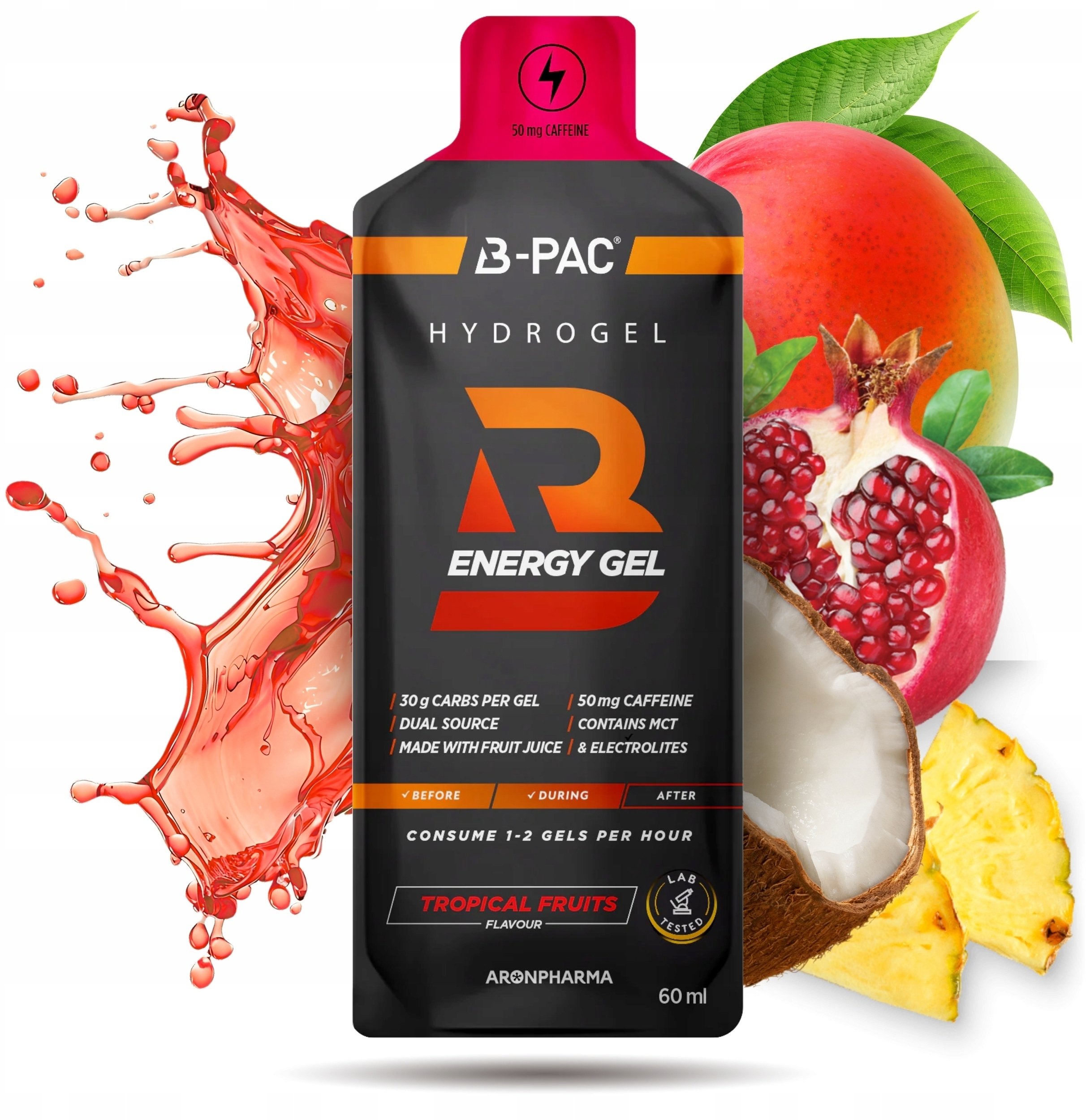 AronPharma_B-PAC Energy Gel + Caffeine żel energetyczny z kofeiną Tropikalny 60ml