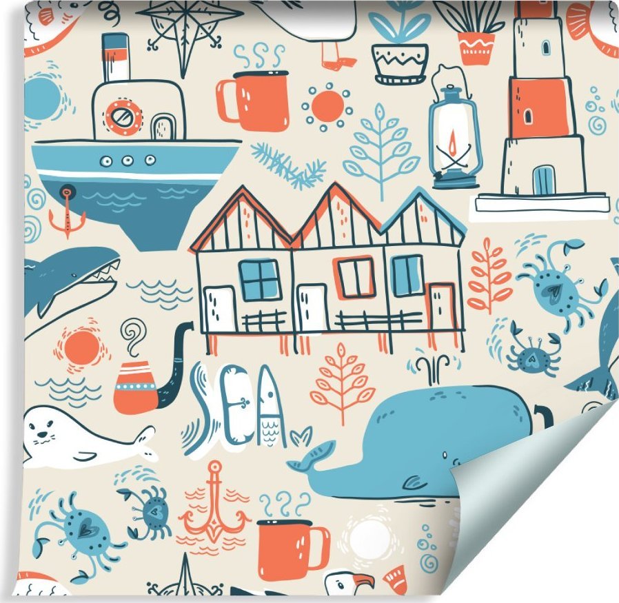 Muralo Tapeta Dla Dzieci - Morskie Zwierzęta - Styl Skandynawski