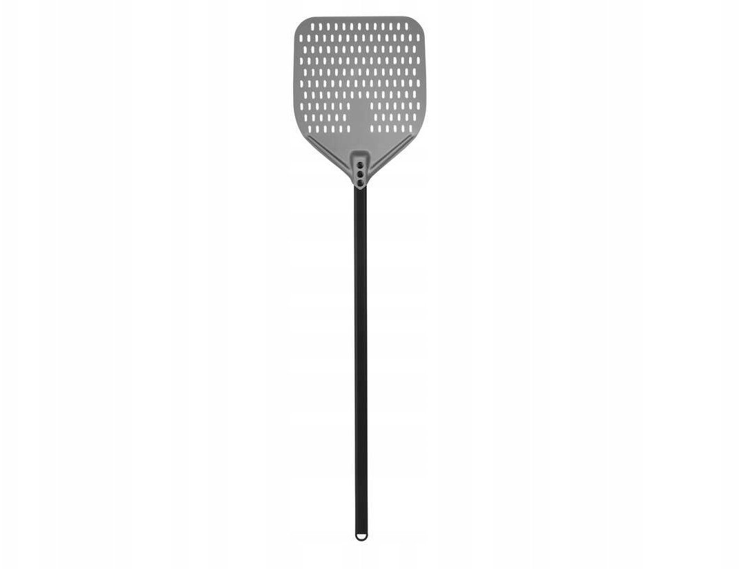Czarna, perforowana łopata do pizzy z anodowanego aluminium z aluminiowym uchwytem, kwadratowa, 310x355x1200 mm | TECHNICA, Pizza Line